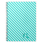 Carnet Diagonale néon bleu et blanc rayures initiales (Devant)