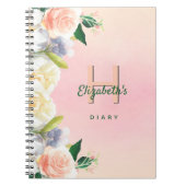 Carnet Diagramme rose pâle fleurs blanc nom monogramme (Devant)