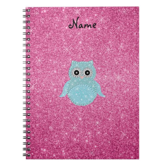 Carnet Diamants bling personnalisés de hibou de nom (Devant)