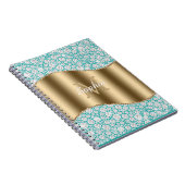Carnet Diamants de Glam sur Turquoise, Monogramme Or, Nom (Côté Droit)
