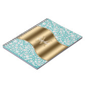 Carnet Diamants de Glam sur Turquoise, Monogramme Or, Nom (Côté gauche)