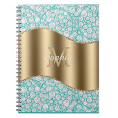 Carnet Diamants de Glam sur Turquoise, Monogramme Or, Nom (Devant)