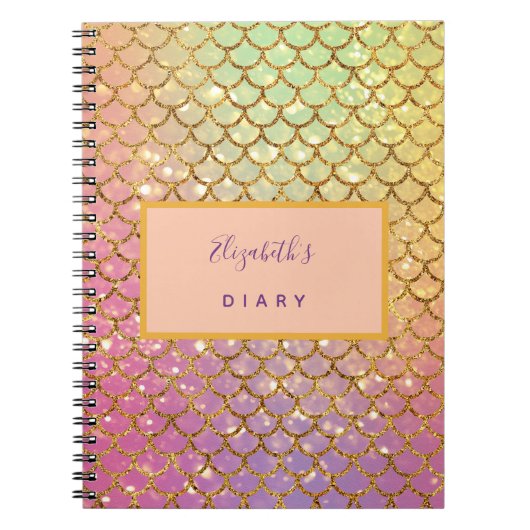 Carnet Diary mermaid scales pink glitter college ruled (Devant)