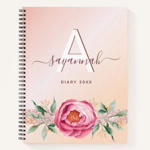 Carnet Diary monogramme rose or rose parties scintillant 