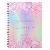 Carnet Diary parties scintillant rose holographique nom d (Devant)