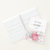 Carnet Diary rose floral argent feuillage blanc nom (Intérieur)