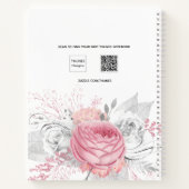 Carnet Diary rose floral argent feuillage blanc nom (Dos)