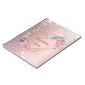 Carnet Diary rose floral argent nom de la parties scintil (Côté gauche)