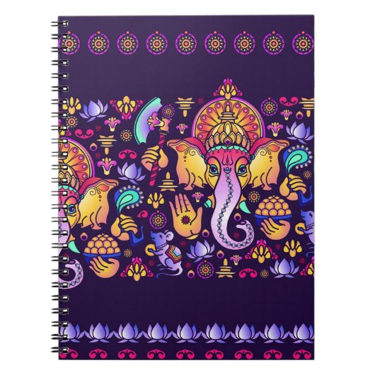 Carnet Dieu hindou Ganesha et symboles indiens en bande (Devant)