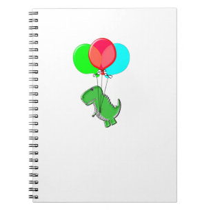 Carnet Dino mignon et en colère volant avec des ballons d