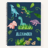 Carnet Dinosaure aquarelle avec nom enfant (Devant)