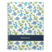 Carnet Dinosaure Vert BLEU avec Motif et Nom de l'Enfant (Devant)