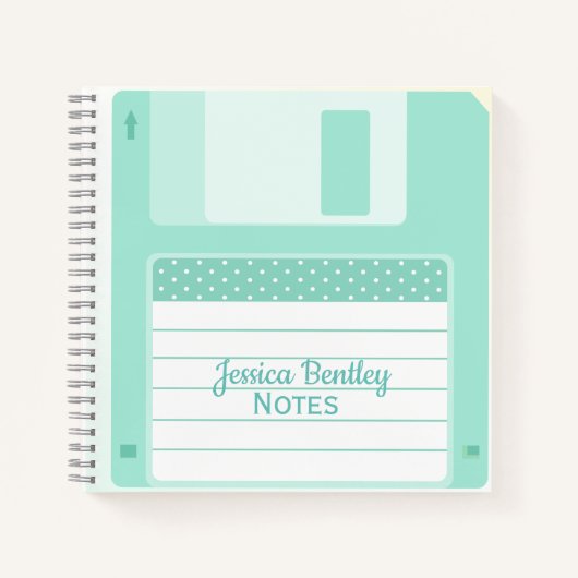 Carnet Disquette Turquoise Cute Pastel personnalisée (Devant)