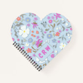 Carnet Ditsy Pop Floral Art Monogramme en forme de cœur (Devant)