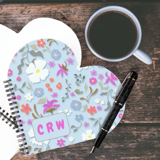 Carnet Ditsy Pop Floral Art Monogrammed Heart Shape