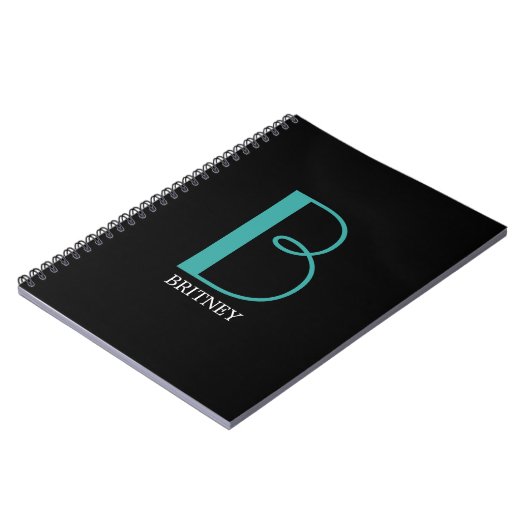 Carnet DIY Large Monogram & Name, Teal/White Text, Black (Côté gauche)