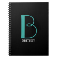 DIY Large Monogram & Name, Teal/White Text, Black