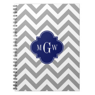 Carnet Dk Grey Lg Chevron Navy Quatrefoil 3 Monogramme