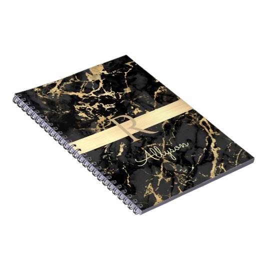 Carnet do-it-yourself Nom & Monogramme, Barre Or, Marbre (Côté Droit)