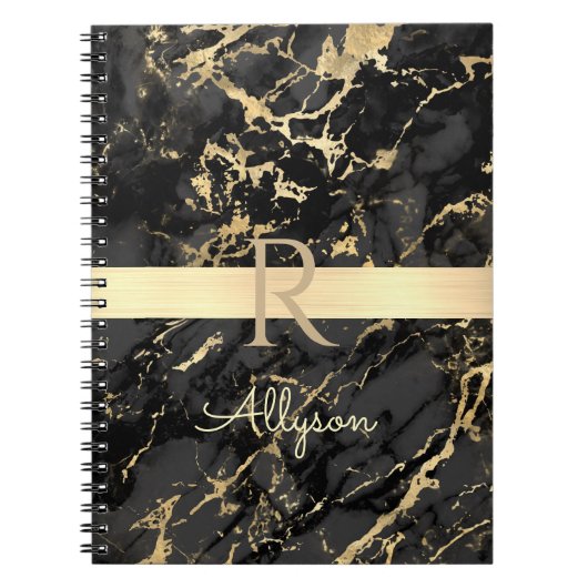 Carnet do-it-yourself Nom & Monogramme, Barre Or, Marbre (Devant)