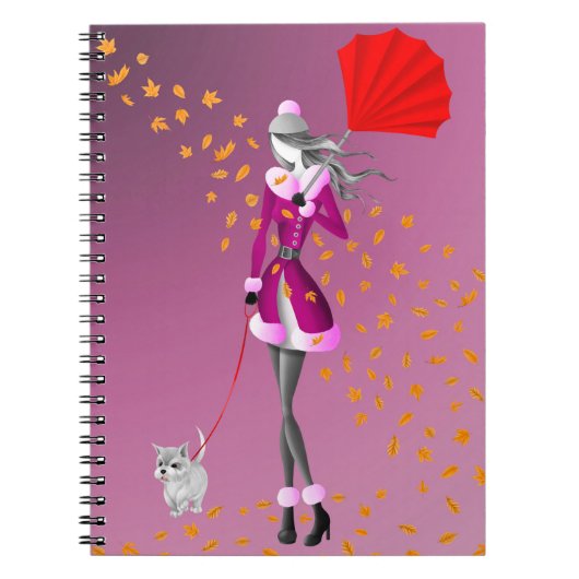 Carnet Dog Walker Automne Feuilles Rose (Devant)