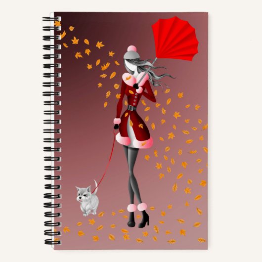Carnet Dog Walker Automne Feuilles rouges (Recto)