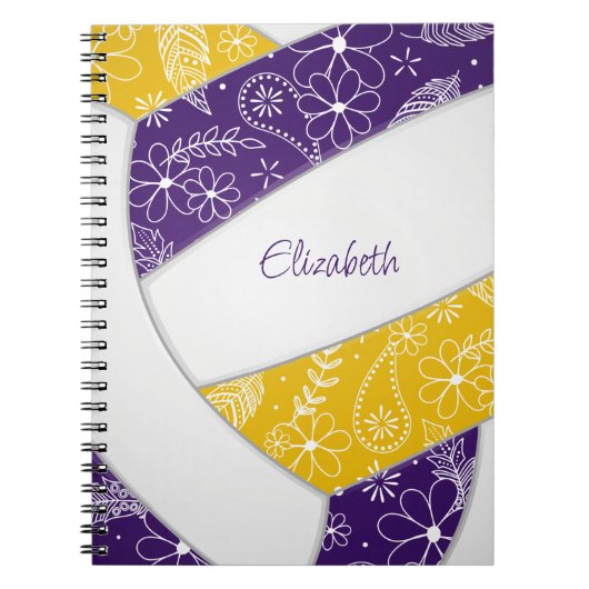 Carnet doodé floral violet or boho volleyball (Devant)