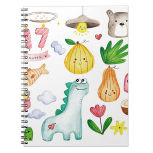 Carnet Doodle aquarelle kawaii, prêt pour autocollant.