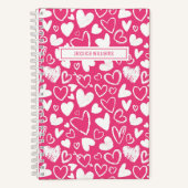 Carnet Doodle de coeur et d'amour Motif mignon rose (Recto)