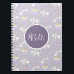 Carnet Doodle de l'école fille Unicorn Motif avec nom<br><div class="desc">Ce joli design de poupée blanc fait partie d'une collection qui propose un joli doodle pour enfants et des vêtements pour bébé, des accessoires et une décoration de pépinière. Ce design carnet est composé d'un arc-en-ciel pastel dessiné à la main, d'une licorne, d'un cupcake et d'un motif cardiaque et peut...</div>