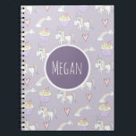 Carnet Doodle de l'école fille Unicorn Motif avec nom<br><div class="desc">Ce joli design de poupée blanc fait partie d'une collection qui propose un joli doodle pour enfants et des vêtements pour bébé, des accessoires et une décoration de pépinière. Ce design carnet est composé d'un arc-en-ciel pastel dessiné à la main, d'une licorne, d'un cupcake et d'un motif cardiaque et peut...</div>