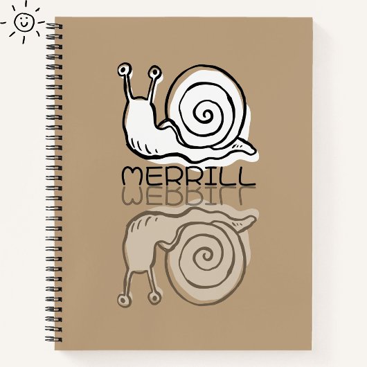 Carnet Doodle de reflet de joli escargot marron Nom perso