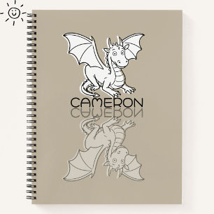 Carnet Doodle de réflexion de dragon gris doux nom person
