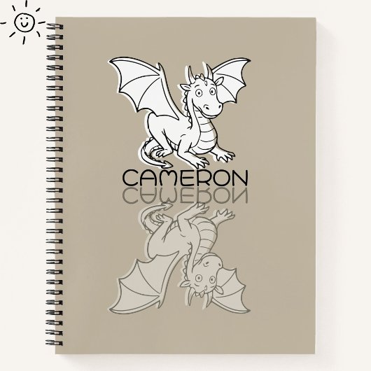 Carnet Doodle de réflexion de dragon gris doux nom person