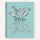 Carnet Doodle de sardines bleues mignonnes avec nom perso (Devant)