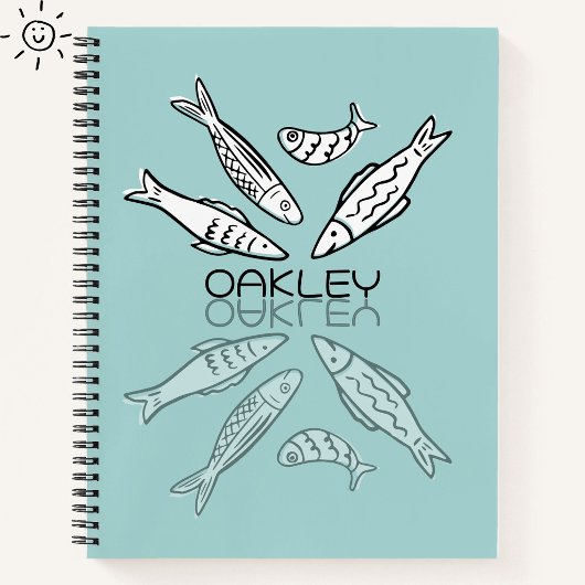 Carnet Doodle de sardines bleues mignonnes avec nom perso