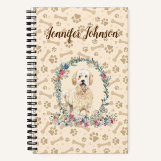 Carnet Doodle Doré Chien Empreinte de patte & Floral Cute