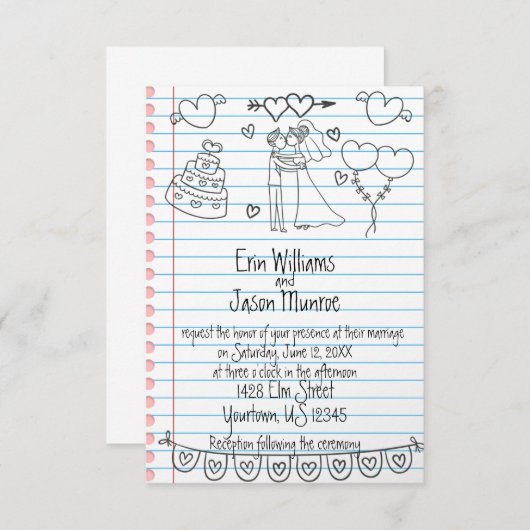 Carnet Doodle Faire-part de mariage (Devant / Derrière)