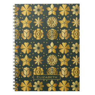 Carnet Doodle motif floral doré nom personnalisé
