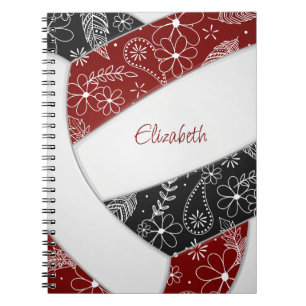 Carnet doodle motif floral marron noir boho volleyball
