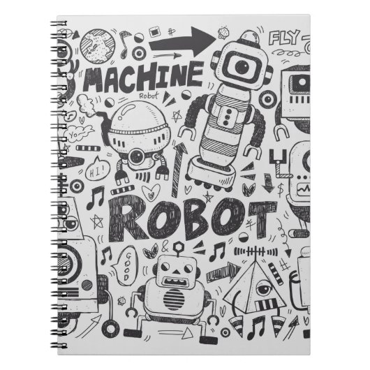 Carnet doodle robot élément, illustrateur ligne outils ti (Devant)