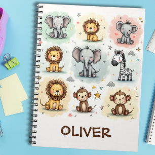 Carnet Doodles d'animaux de safari à l'aquarelle fantaisi