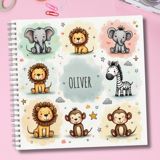 Carnet Doodles d'animaux de safari à l'aquarelle mignons