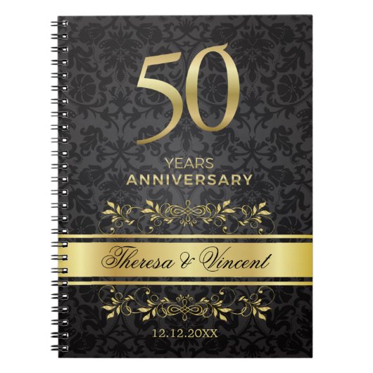 Carnet Doré brille noir Damas 50 Mariage Anniversaire (Devant)