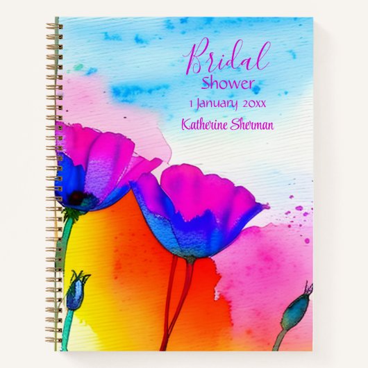 Carnet Douche de mariée aquarelle fleurs coquelicots de C (Devant)
