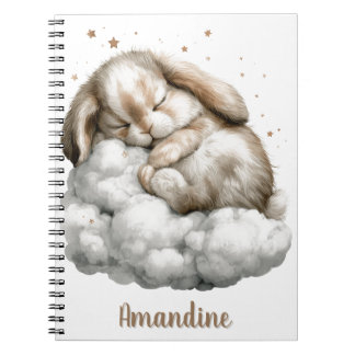 Carnet Doux bébé lapin dormant avec un nom personnalisé
