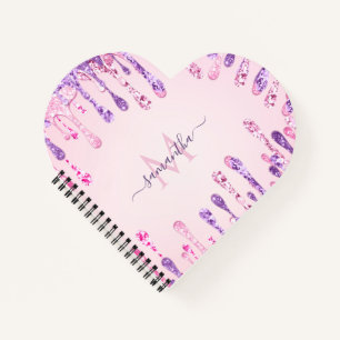 Carnet Doux rose violet Parties scintillant goutte Monogr