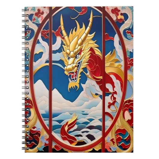 Carnet Dragon à souffle de feu Or et rouge (Devant)