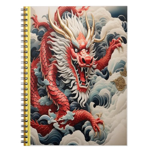 Carnet Dragon à souffle de feu rouge et blanc (Devant)