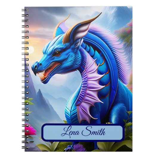 Carnet Dragon bleu, art numérique fantaisiste (Devant)